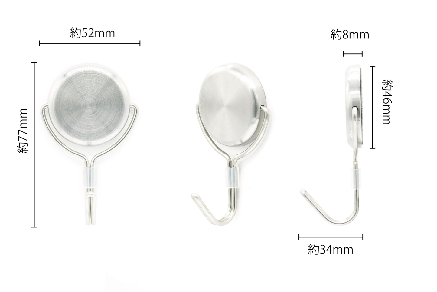 【防錆】ステンレスマグフック 耐荷重6kg 3個セット ネオジムマグネット使用 多機能 キッチン・浴室・屋外用 シルバー ネオジム磁石 KYOKEI