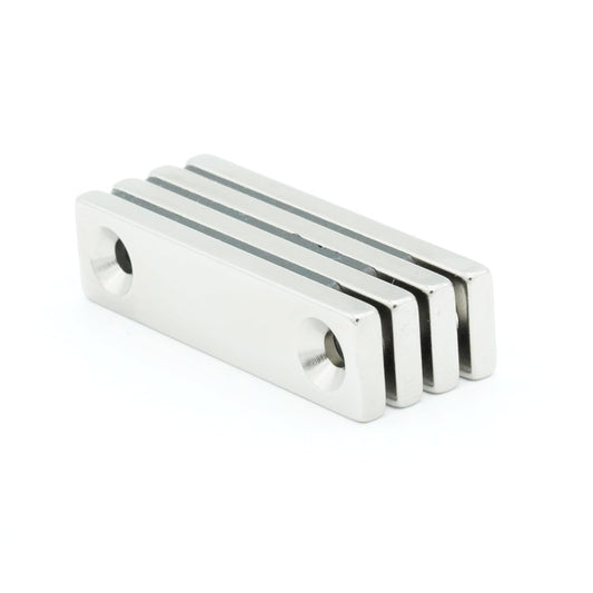 【防錆】強力ネオジム磁石 40ｍｍ × 10ｍｍ × 3mm（M3皿ねじ穴） 特殊4層メッキ N35 DIY 小型 角型 工業用 キッチン 浴室 室外 事務所 多用途 KYOKEI (4個セット)
