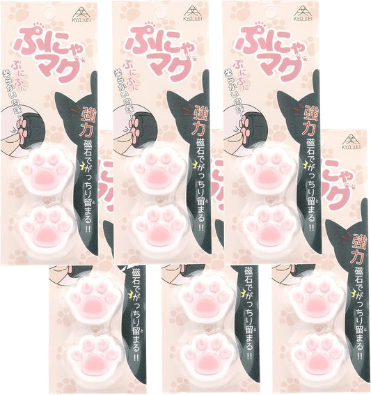 シリコンカバーマグネット【ぷにゃマグ】白色2個入りパックが 6セット ネコ手形鉄板シール付き！計12枚（使う場所を選ばない）肉球触感 ホワイトボード 冷蔵庫 インテリア ギフト KYOKEI